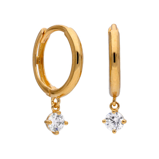Boucles d'oreilles créoles en or 9 carats avec breloque ronde en oxyde de zirconium de 3,5 mm et 12 mm