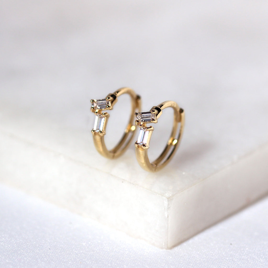 Boucles d'oreilles créoles en or 9 carats avec double zircone cubique de 12 mm