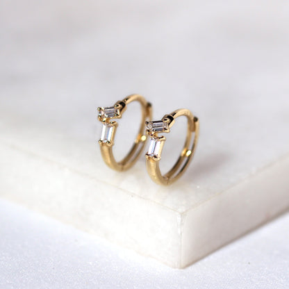 Boucles d'oreilles créoles en or 9 carats avec double zircone cubique de 12 mm