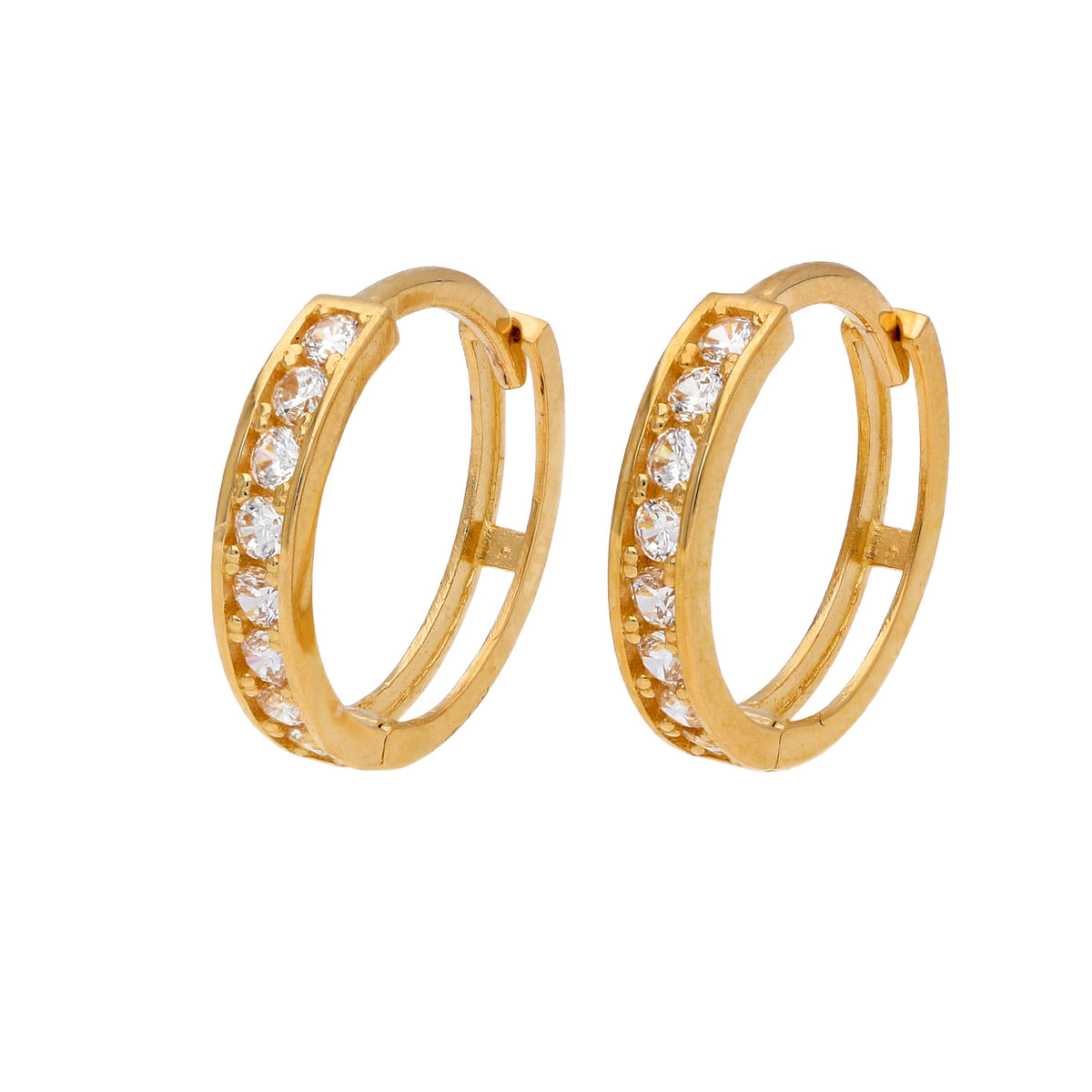 Boucles d'oreilles créoles Huggie 12 mm en or 9 carats serties de zircones cubiques