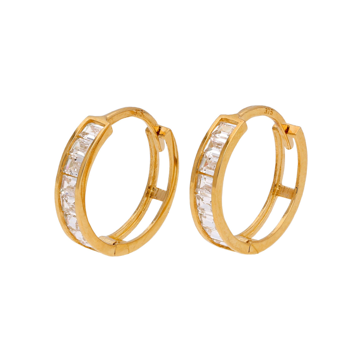 Boucles d'oreilles créoles Huggie de 12 mm en or 9 carats avec zircones cubiques princesse