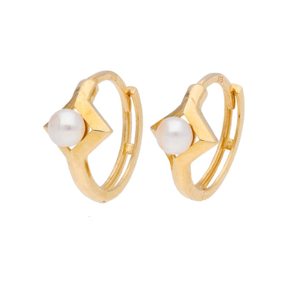 Boucles d'oreilles créoles en or 9 carats avec perle de 3 mm et diamants, 12 mm