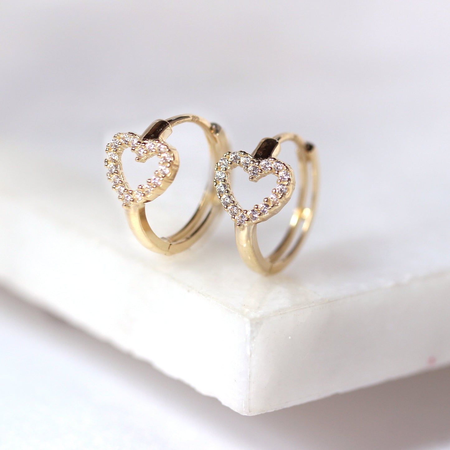 Boucles d'oreilles créoles en or 9 carats incrustées de zircones cubiques, 14 mm
