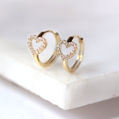 Boucles d'oreilles créoles en or 9 carats incrustées de zircones cubiques, 14 mm