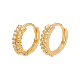 Boucles d'oreilles créoles en or 9 carats avec perles et pavé de zircones cubiques de 13 mm