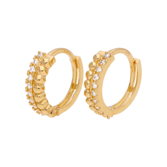 Boucles d'oreilles créoles en or 9 carats avec perles et pavé de zircones cubiques de 13 mm