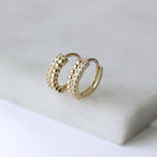 Boucles d'oreilles créoles en or 9 carats avec perles et pavé de zircones cubiques de 13 mm
