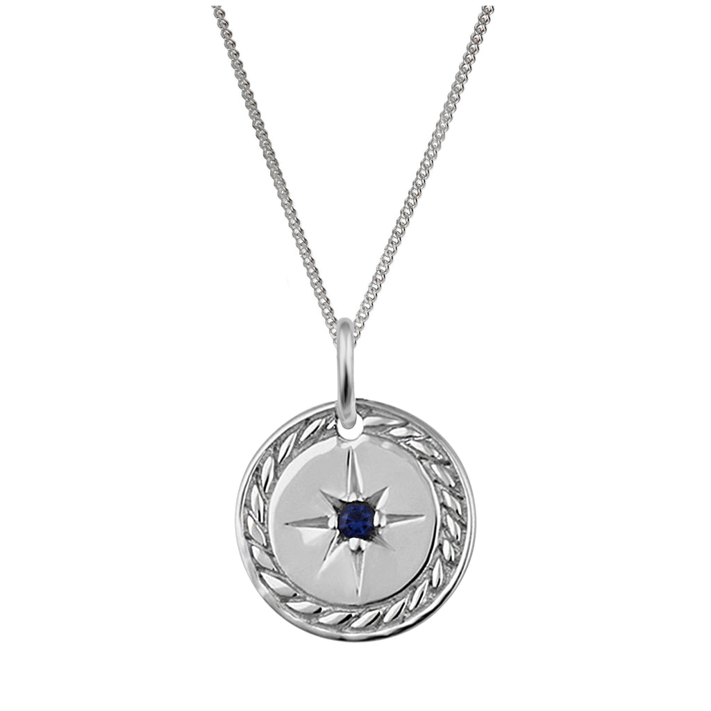 Collier médaillon étoile en argent sterling avec saphir et zircone cubique, 35,6 à 81,3 cm