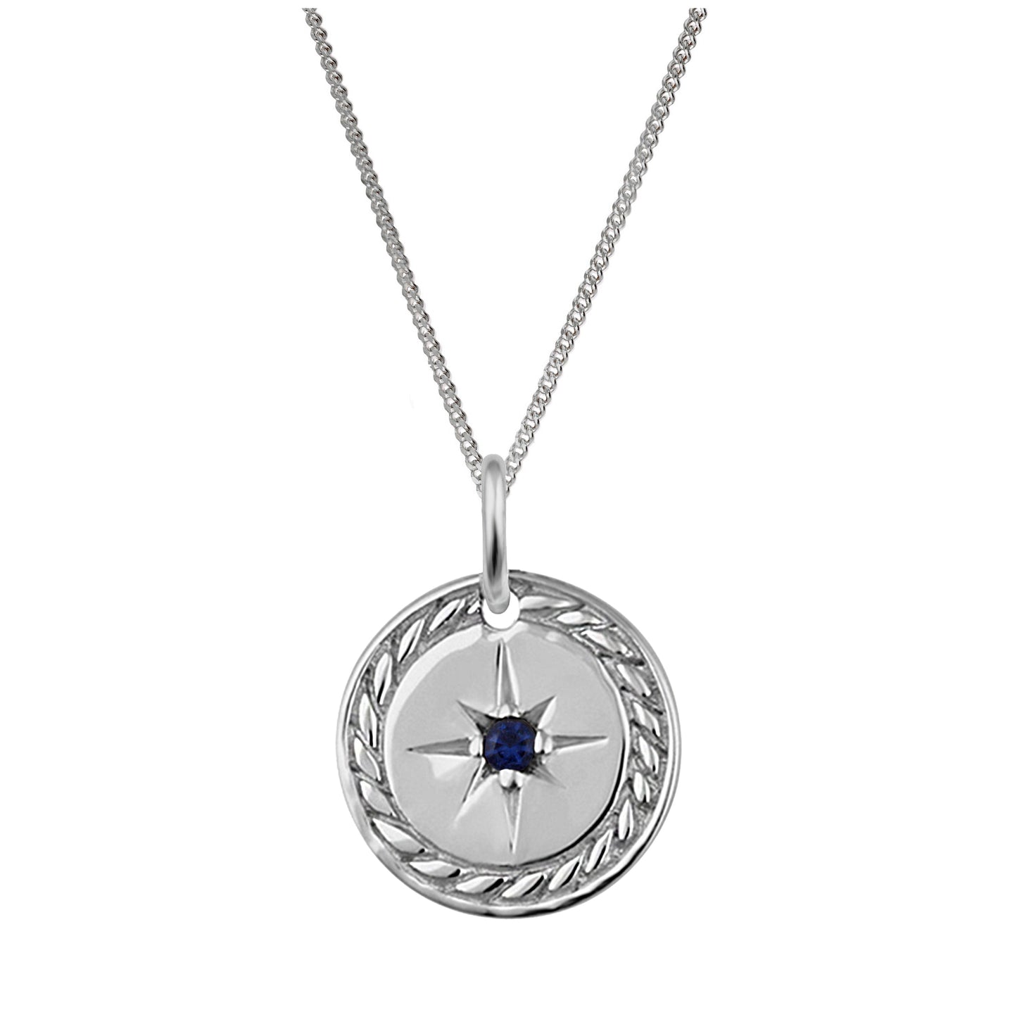 Collier médaillon étoile en argent sterling avec saphir et zircone cubique, 35,6 à 81,3 cm