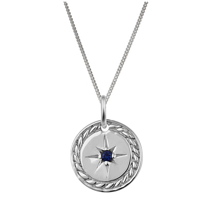 Collier médaillon étoile en argent sterling avec saphir et zircone cubique, 35,6 à 81,3 cm
