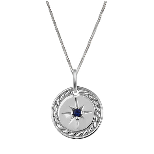 Collier médaillon étoile en argent sterling avec saphir et zircone cubique, 35,6 à 81,3 cm