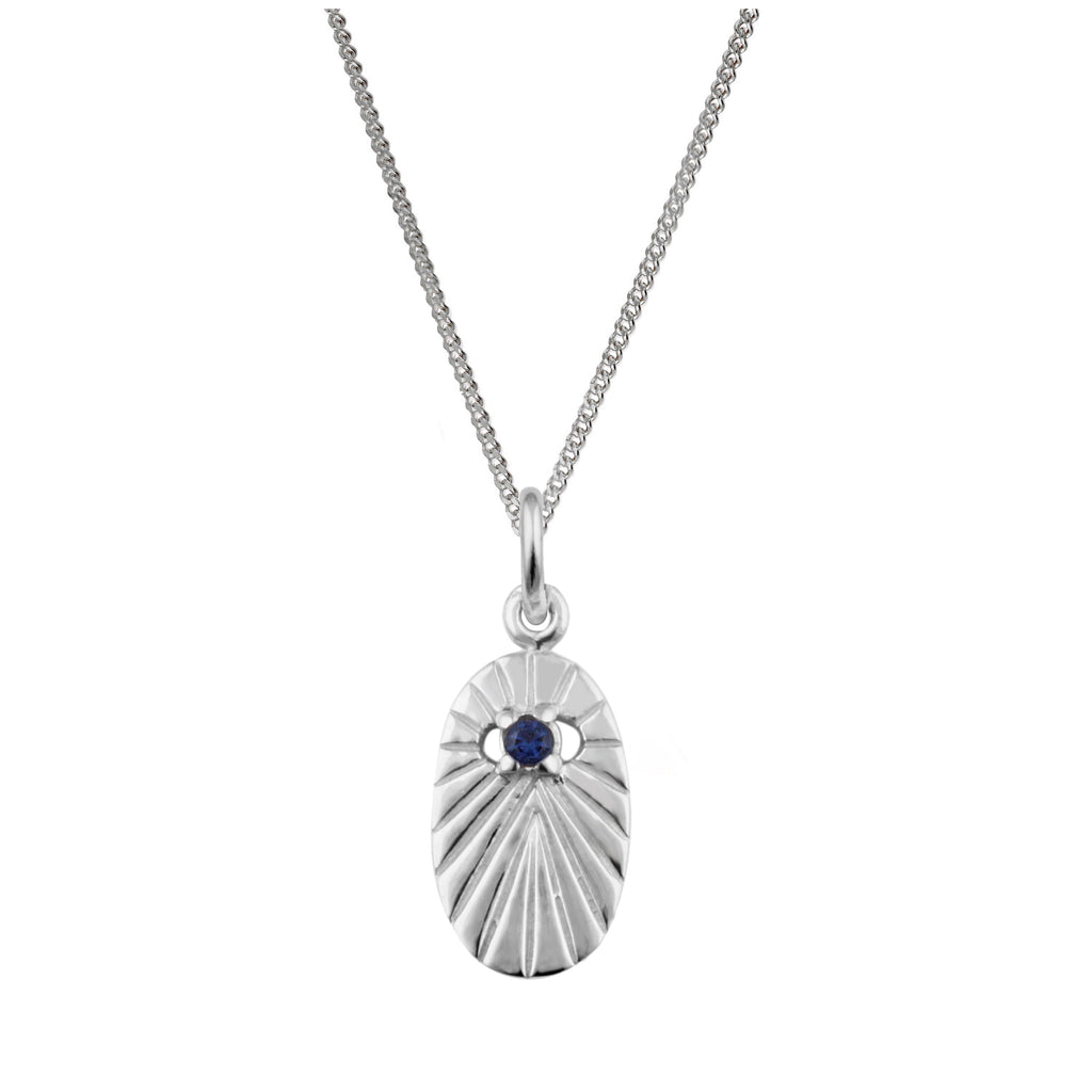 Collier médaillon ovale en argent sterling avec saphir et zircone cubique, 35,6 à 81,3 cm