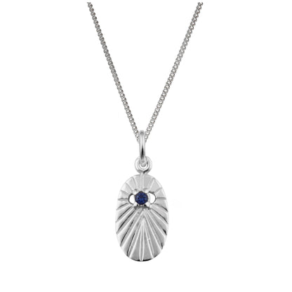 Collier médaillon ovale en argent sterling avec saphir et zircone cubique, 35,6 à 81,3 cm