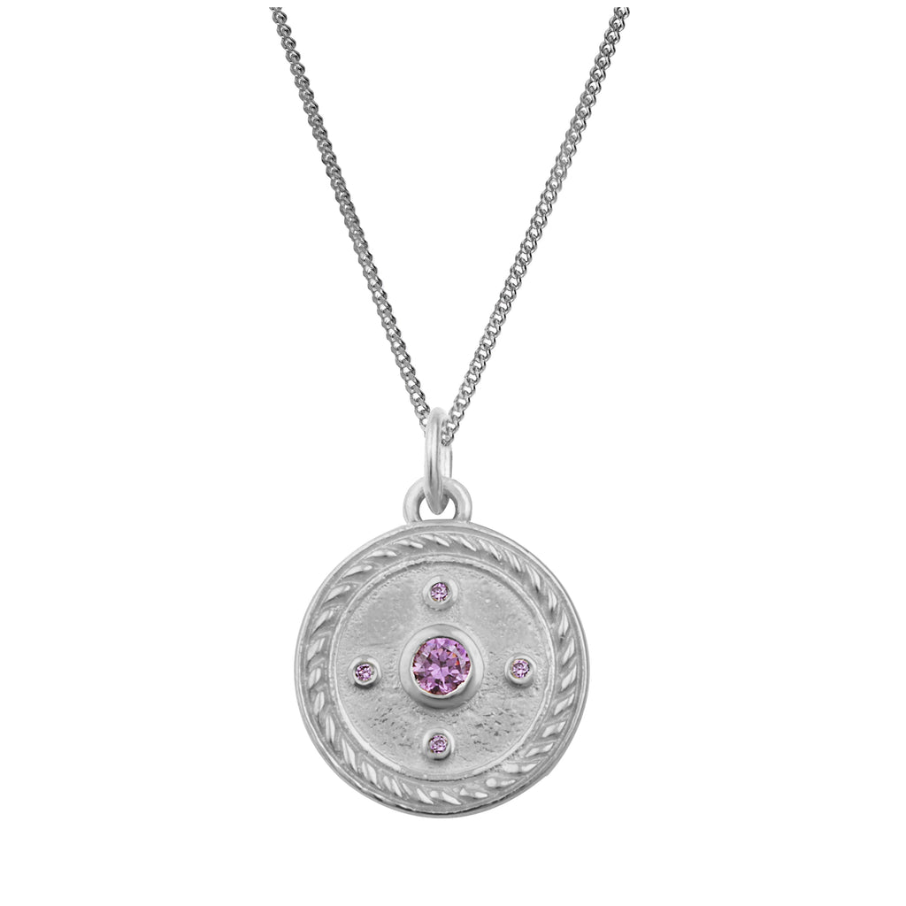 Collier médaillon en argent sterling avec améthyste et zircone cubique, 35 à 81 cm