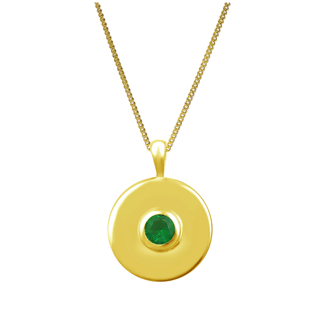 Collier médaillon en argent sterling plaqué or avec émeraude et zircone cubique, 35,6 à 81,3 cm