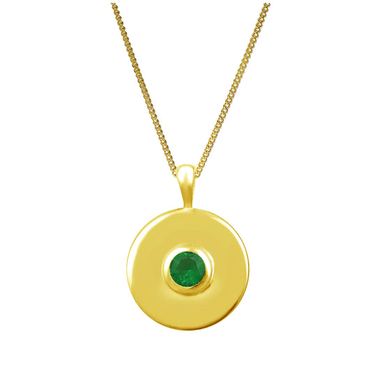 Collier médaillon en argent sterling plaqué or avec émeraude et zircone cubique, 35,6 à 81,3 cm