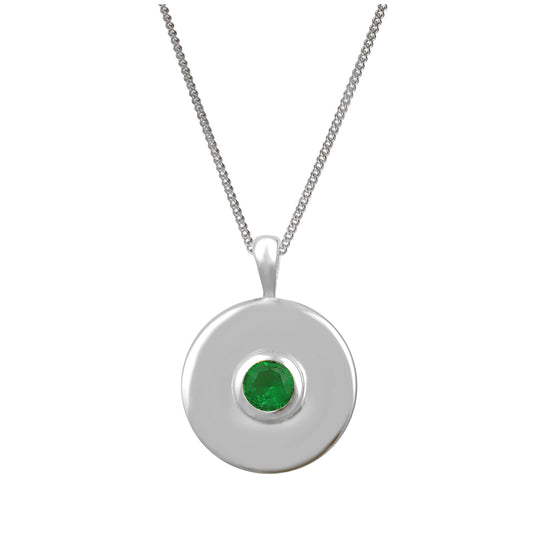 Collier médaillon en argent sterling avec émeraude et zircone cubique, 35,6 à 81,3 cm