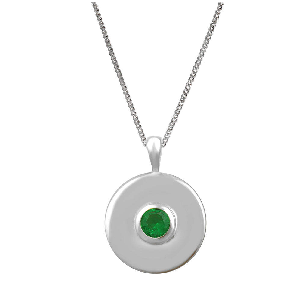 Collier médaillon en argent sterling avec émeraude et zircone cubique, 35,6 à 81,3 cm
