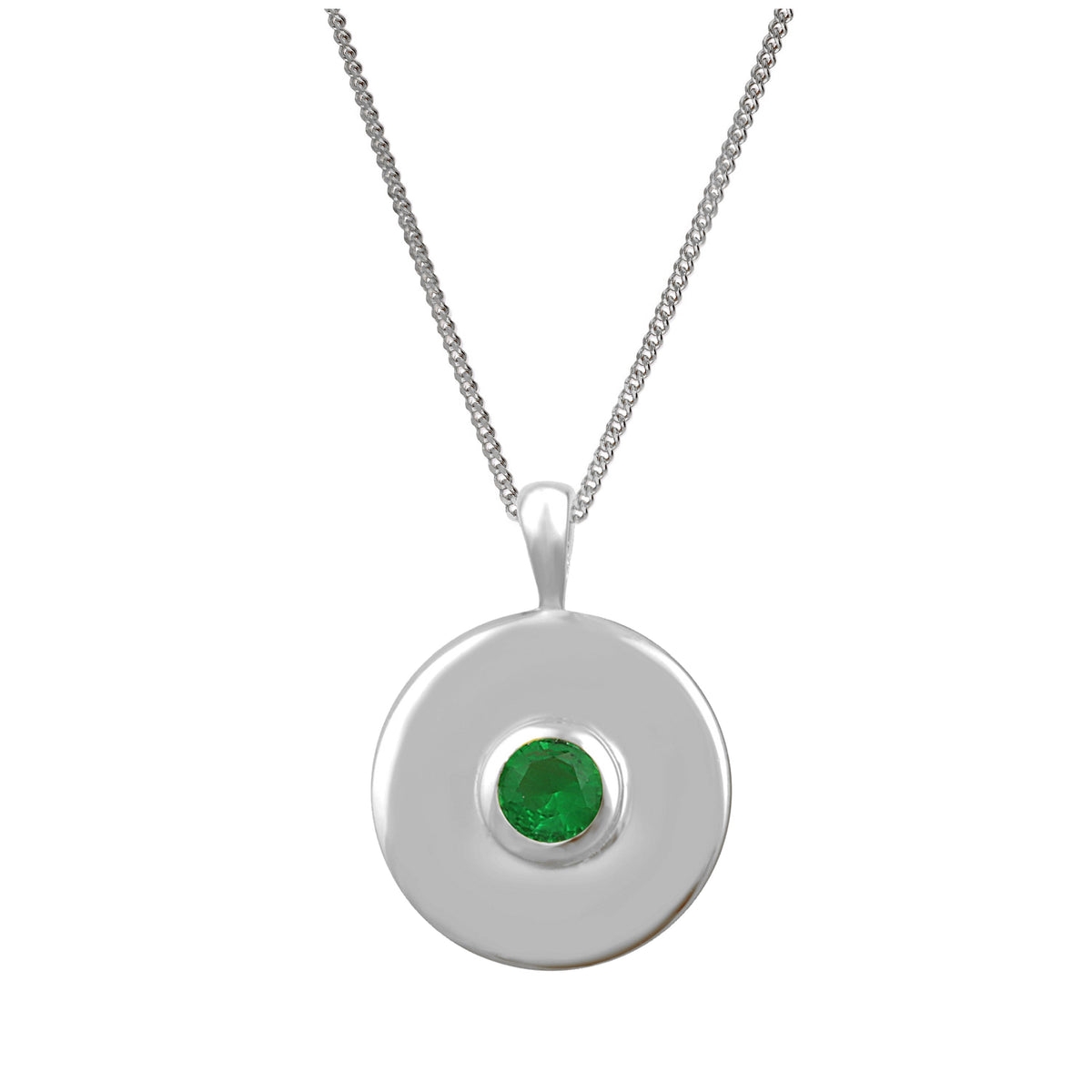 Collier médaillon en argent sterling avec émeraude et zircone cubique, 35,6 à 81,3 cm