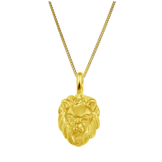 Collier tête de lion en argent sterling plaqué or 3D, 35,6 à 81,3 cm