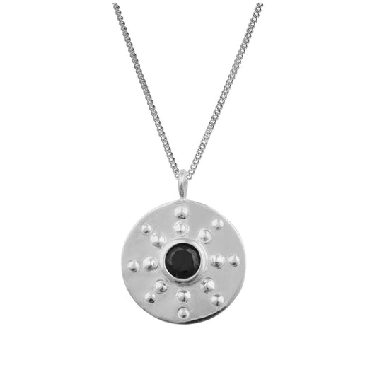 Collier médaillon en argent sterling avec zircone cubique noire de 35 à 81 cm