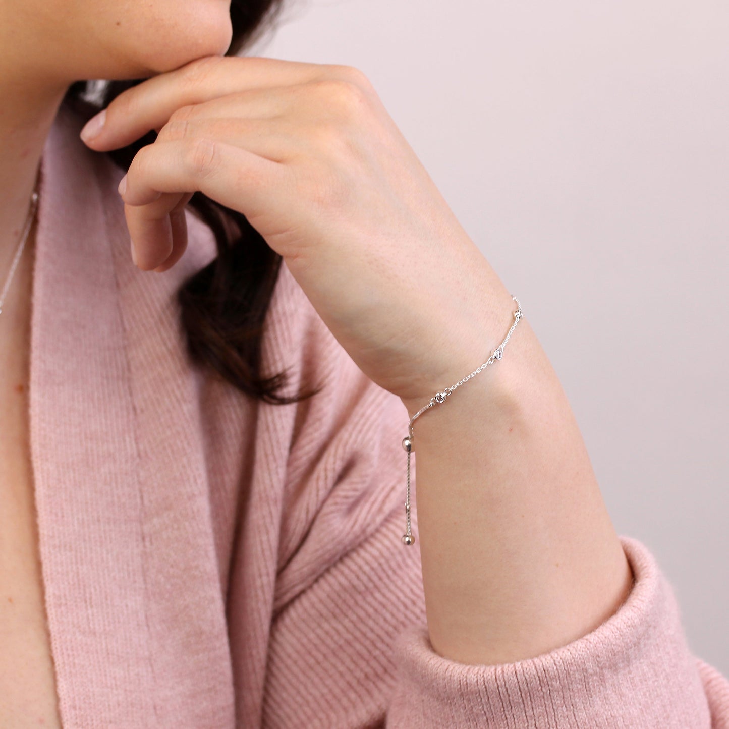 Bracelet réglable en argent sterling avec pierre de naissance d'avril et zircone cubique