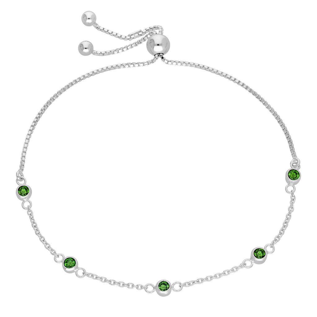 Bracelet en argent sterling avec plusieurs émeraude et zircones cubiques, pierre de naissance du mois de mai