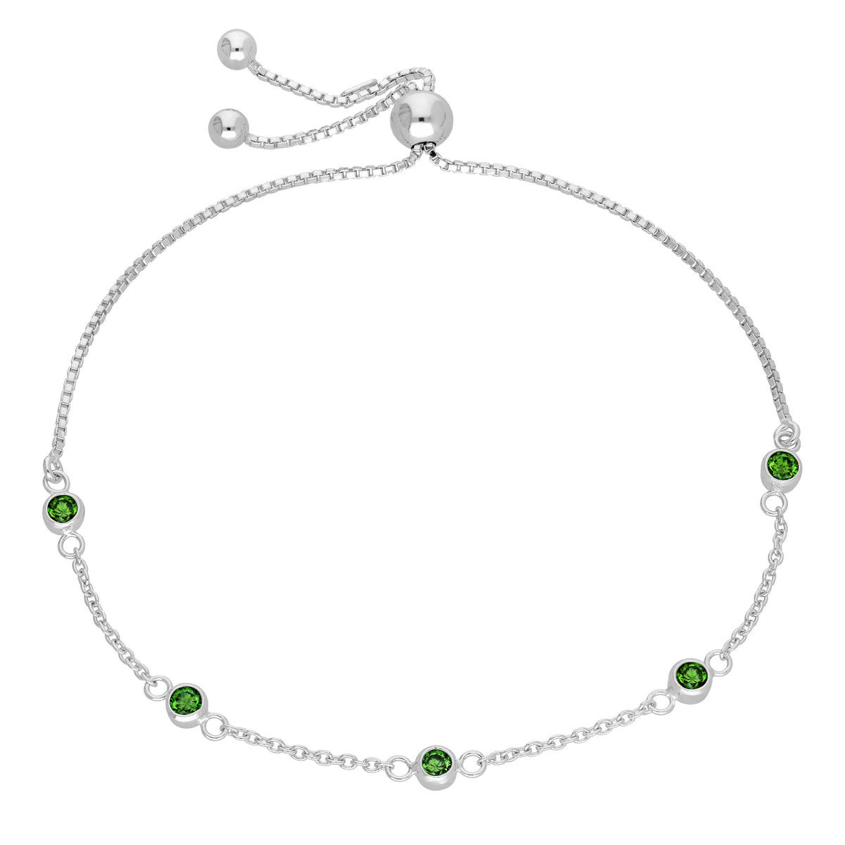 Bracelet en argent sterling avec plusieurs émeraude et zircones cubiques, pierre de naissance du mois de mai