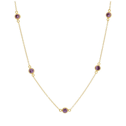 Collier en argent sterling plaqué or avec pierre de naissance en améthyste et zircone cubique