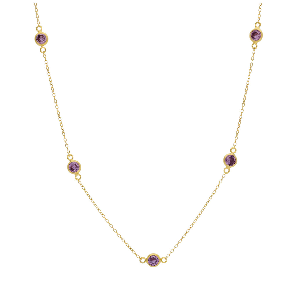 Collier en argent sterling plaqué or avec pierre de naissance en améthyste et zircone cubique