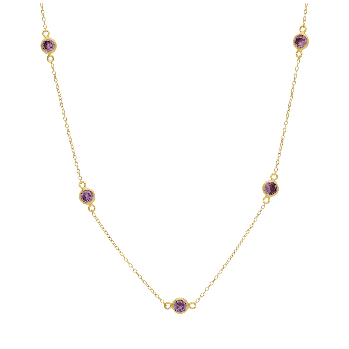 Collier en argent sterling plaqué or avec pierre de naissance en améthyste et zircone cubique