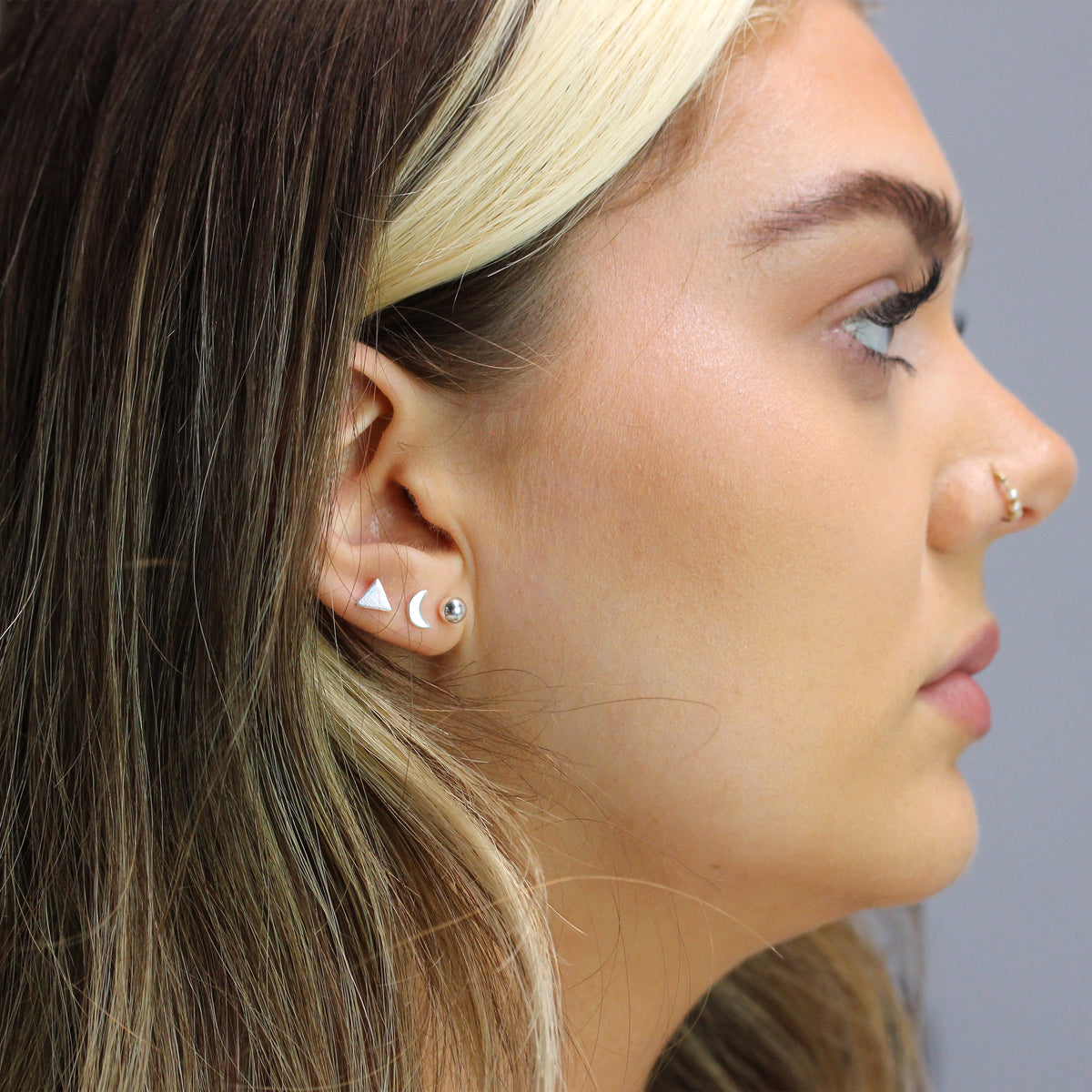 Lot de 3 boucles d'oreilles à tige mixtes en argent sterling avec triangles et boules de lune