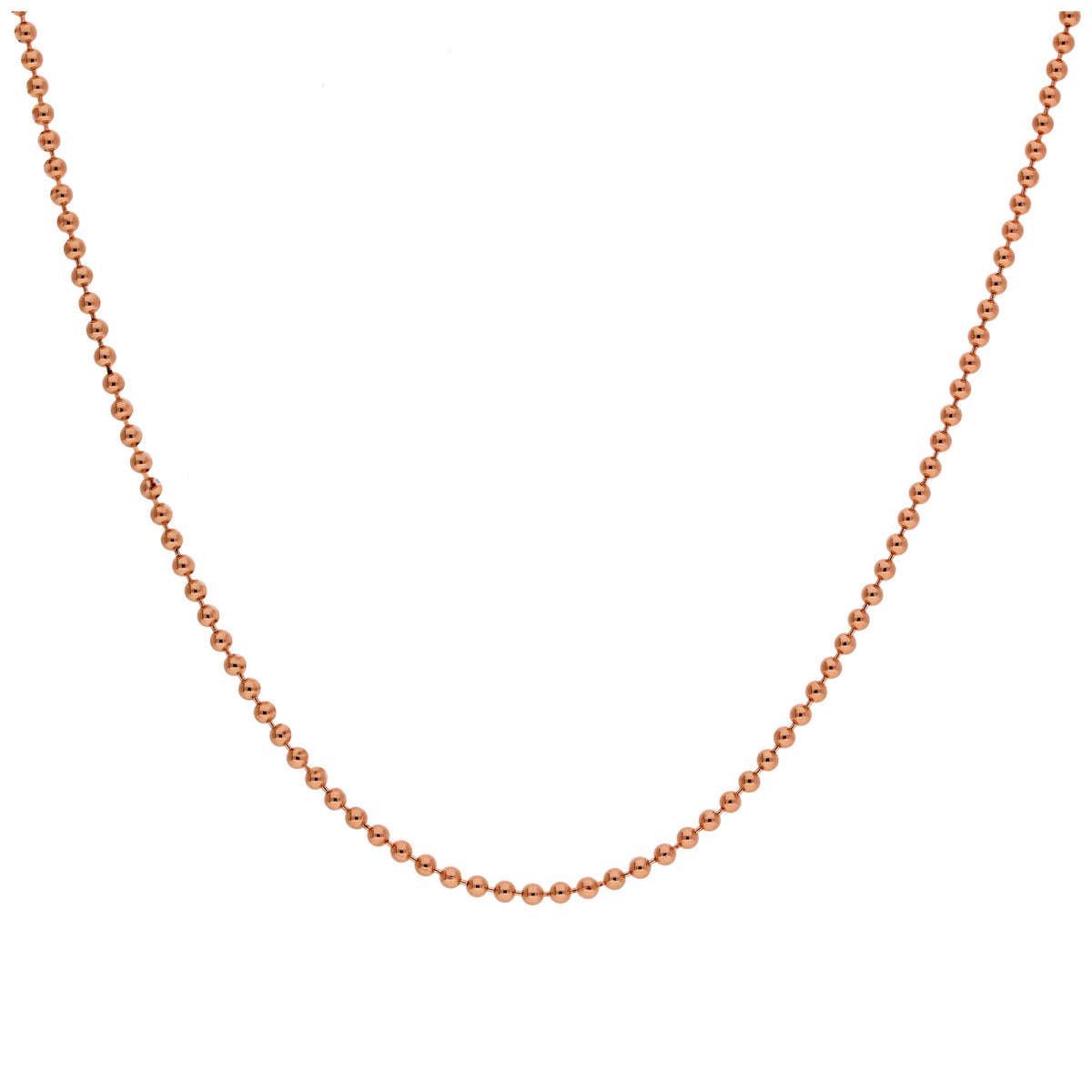 Chaîne à billes en argent sterling plaqué or rose de 1 mm, 40 cm
