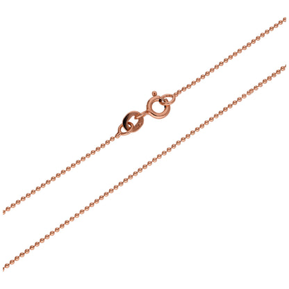 Chaîne à billes en argent sterling plaqué or rose de 1 mm, 50 cm