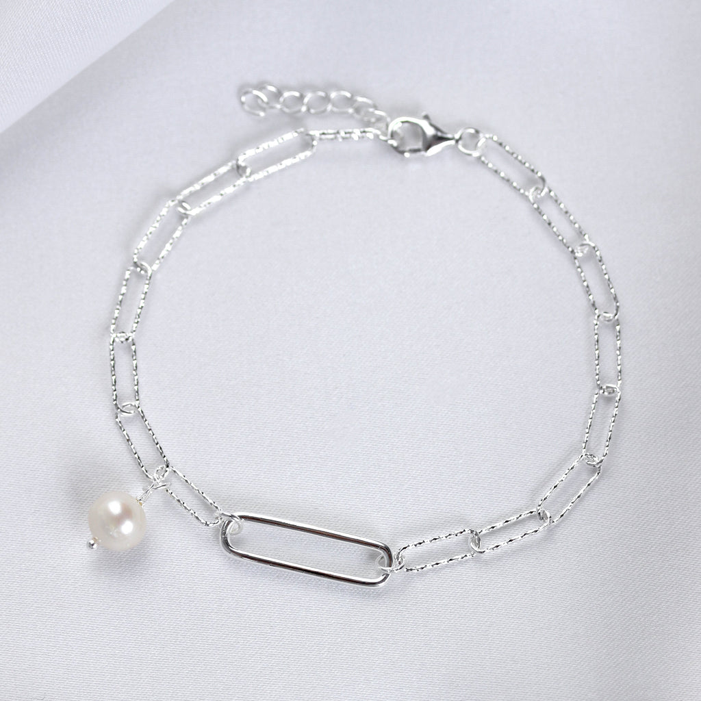 Bracelet à maillons longs en argent sterling et perles d'eau douce
