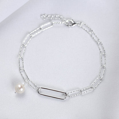 Bracelet à maillons longs en argent sterling et perles d'eau douce