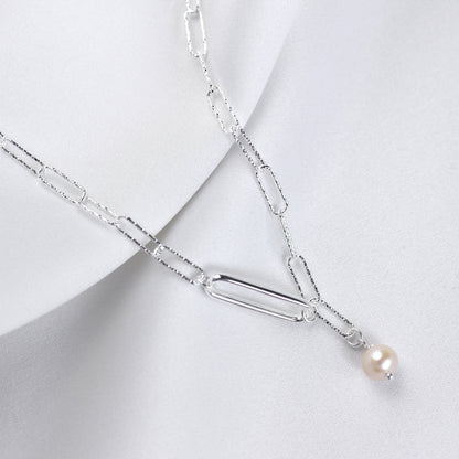 Collier à maillons en argent sterling avec perles d'eau douce de 40 cm