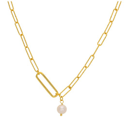 Collier à longs maillons en argent sterling plaqué or et perles