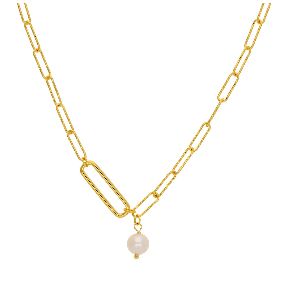 Collier à longs maillons en argent sterling plaqué or et perles
