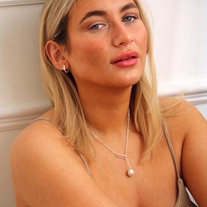 Collier chaîne à maillons en argent sterling avec perles d'eau douce naturelles