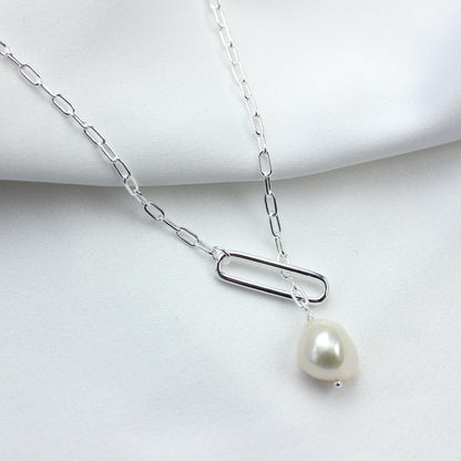 Collier chaîne à maillons en argent sterling avec perles d'eau douce naturelles