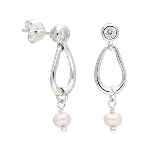 Boucles d'oreilles pendantes en argent sterling avec perles d'eau douce et zircones cubiques