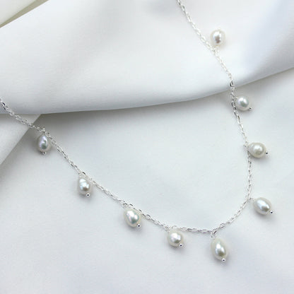 Collier en argent sterling avec perles d'eau douce multiples, 40 cm