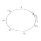 Bracelet en argent sterling avec breloque perle d'eau douce et zircone cubique, étoile et lune