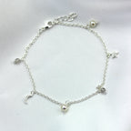 Bracelet en argent sterling avec breloque perle d'eau douce et zircone cubique, étoile et lune