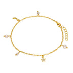 Bracelet étoile lune en argent sterling plaqué or avec perles d'eau douce et zircones cubiques