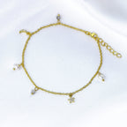 Bracelet étoile lune en argent sterling plaqué or avec perles d'eau douce et zircones cubiques