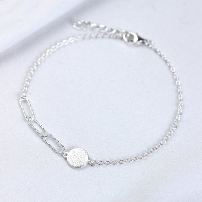 Bracelet à maillons longs en argent sterling brossé et gravable