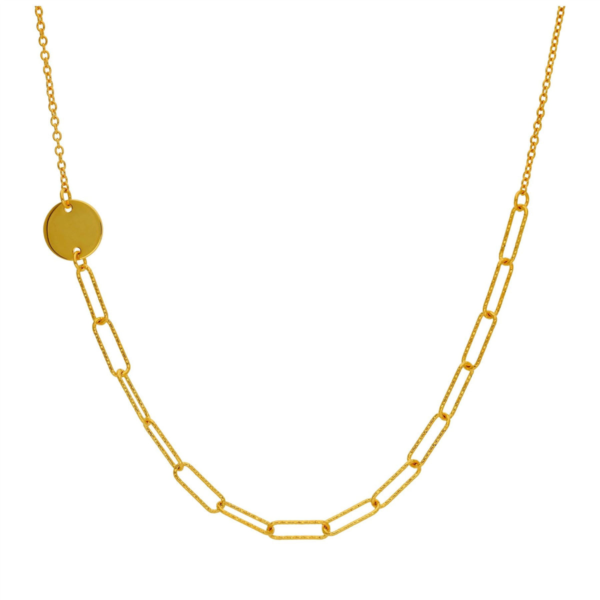 Collier à maillons longs martelés en argent sterling plaqué or et gravable