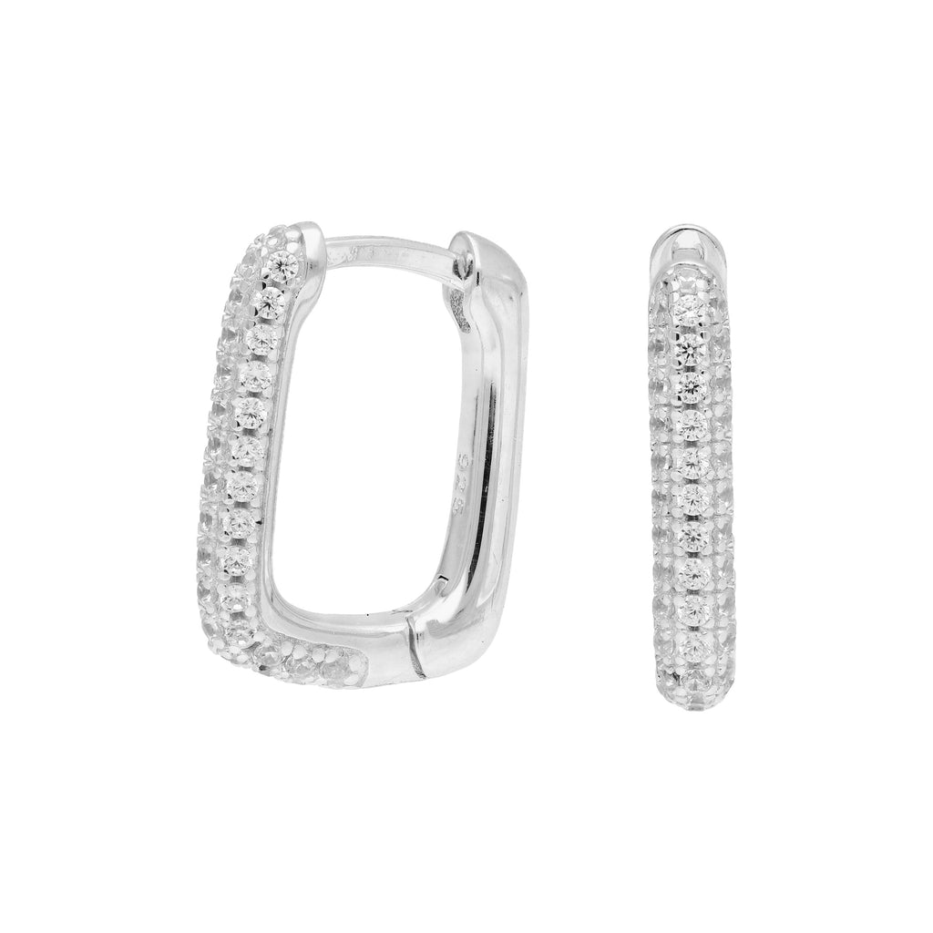 Boucles d'oreilles créoles ovales en argent sterling avec pavé de zircones cubiques de 15 mm